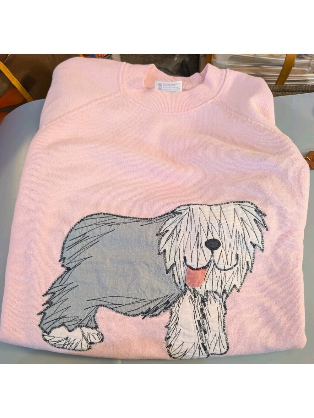 Vintage 80s Hanes Old English Sheepdog 3D Floppy Tongue Applique Sweatshirt Pink